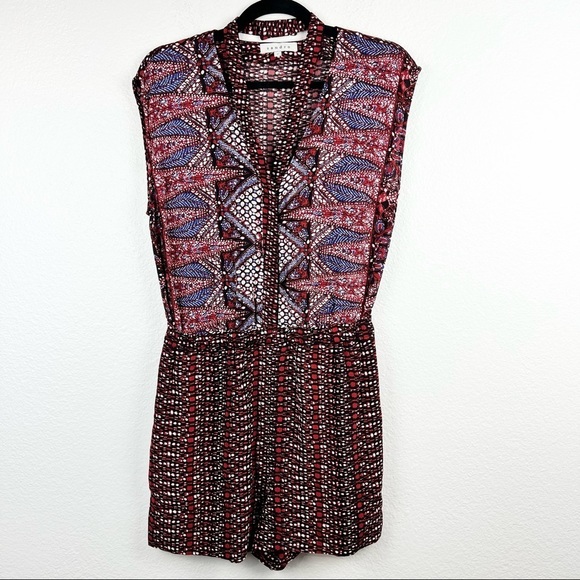SANDRO PARIS Ikat Romper with Halter Detail, Black Red, Sandro Size 2, US Medium - Picture 4 of 13